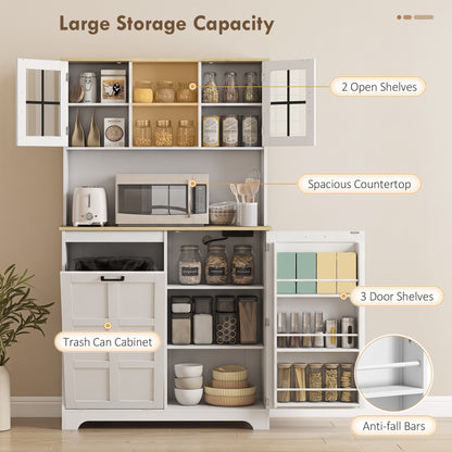 175cm Tall Kitchen Cabinet with Rubbish Bin, White