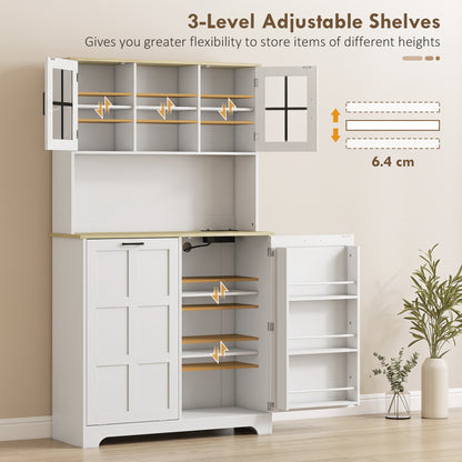 175cm Tall Kitchen Cabinet with Rubbish Bin, White