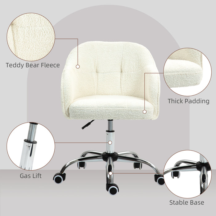 Fluffy Vanity Chair for Desk, with Height Adjustable, Wheels, Cream