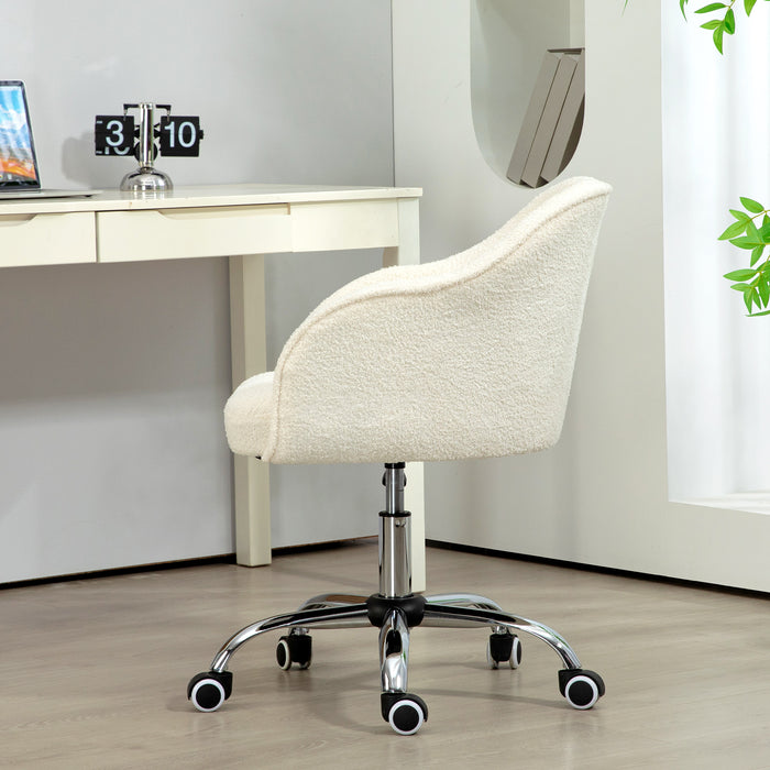 Fluffy Vanity Chair for Desk, with Height Adjustable, Wheels, Cream