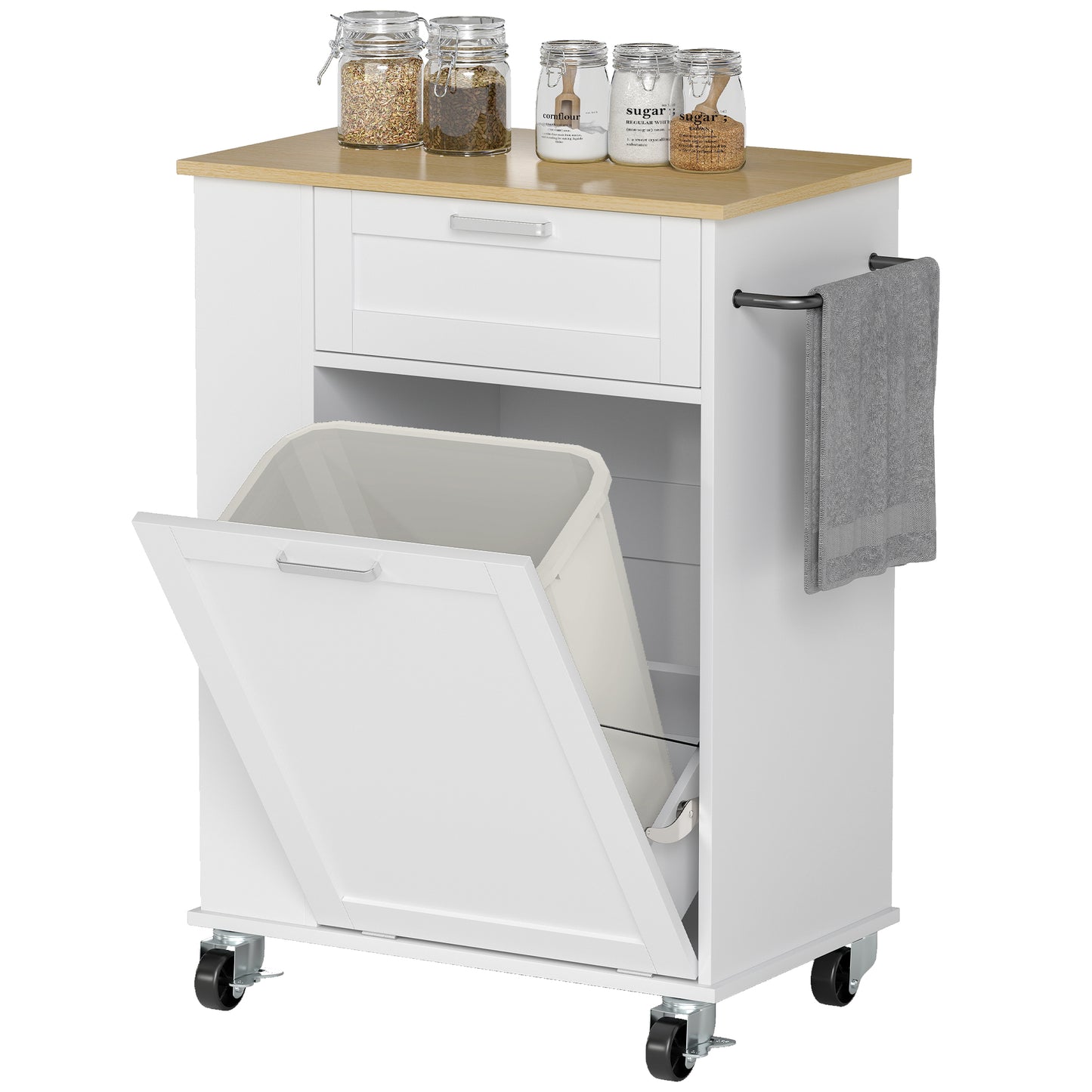 Kitchen Storage Trolley on Wheels with 2 Drawers, White