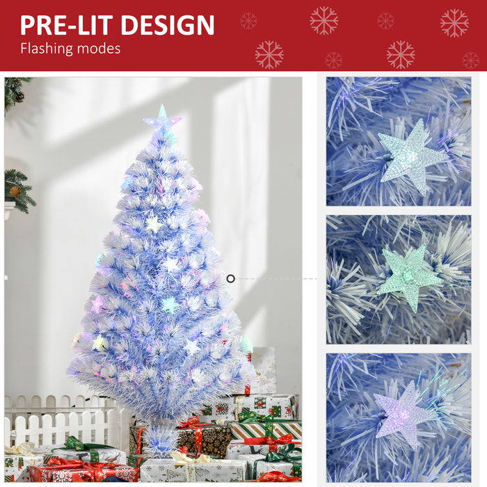 Artificial Fibre Optic Christmas Tree w/ 26 LED Lights Pre-Lit White Blue 4FT