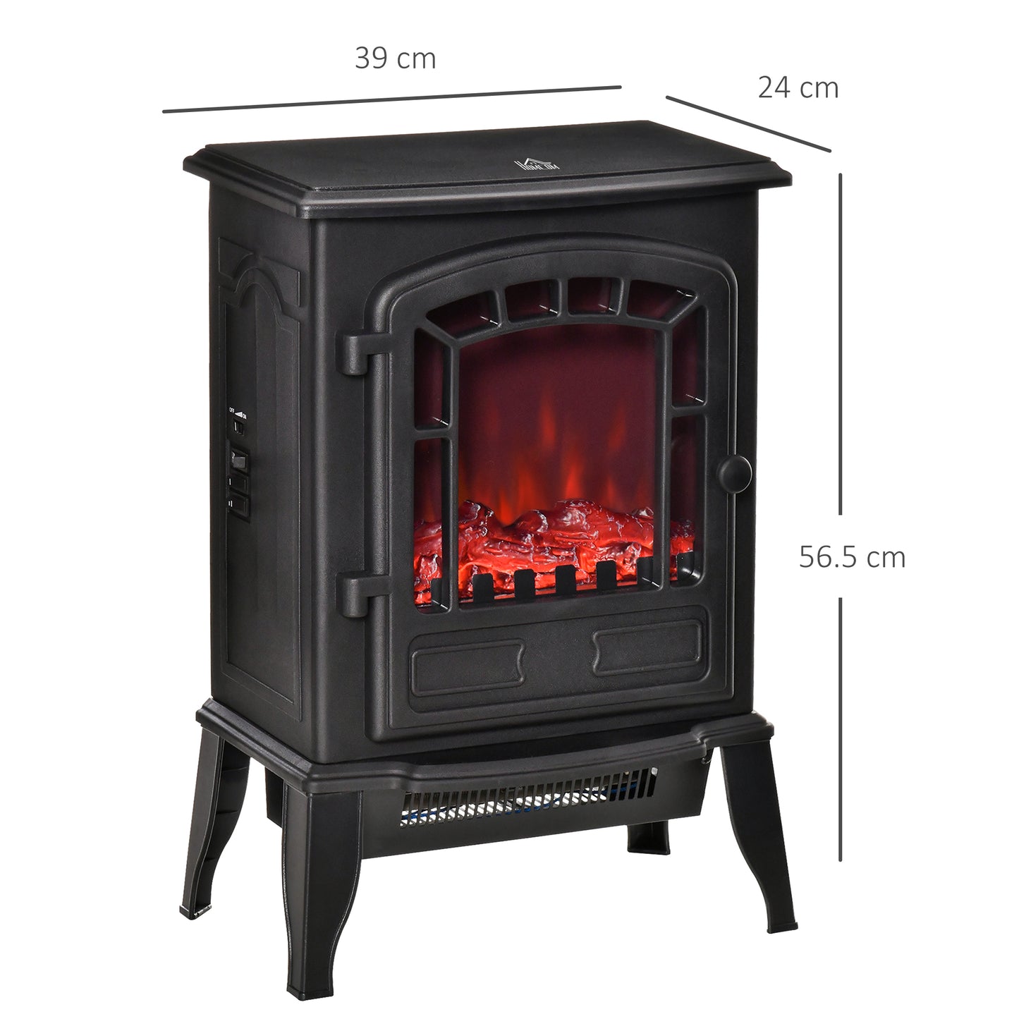 Freestanding Electric Fireplace Heater W/ Realistic Flame Effect Black
