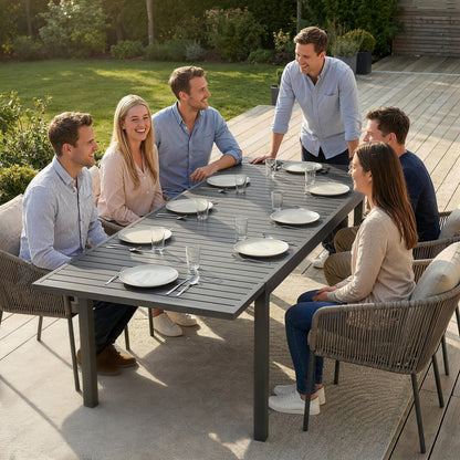 Extending Garden Table for 6-8, Outdoor Dining Table, Dark Grey