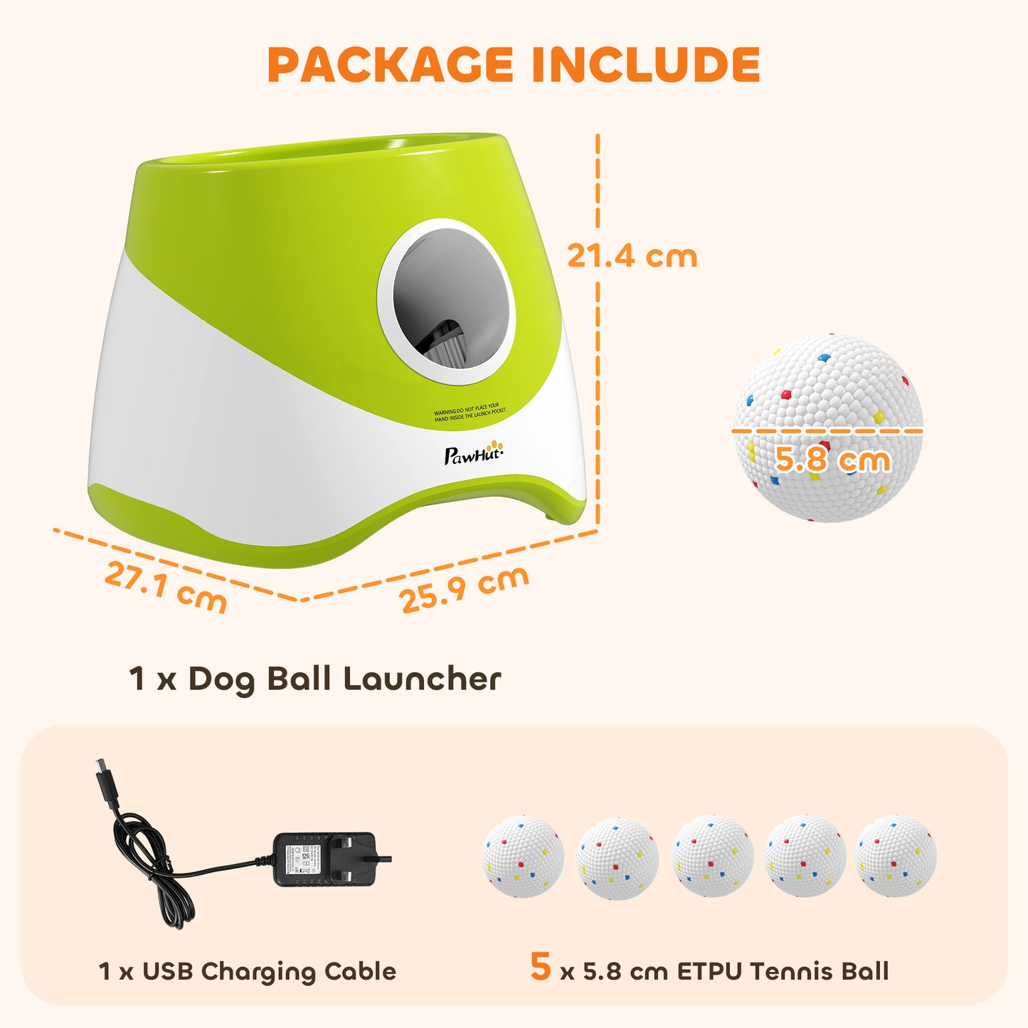 Automatic Dog Ball Launcher with 5 ETPU Tennis Balls, Green