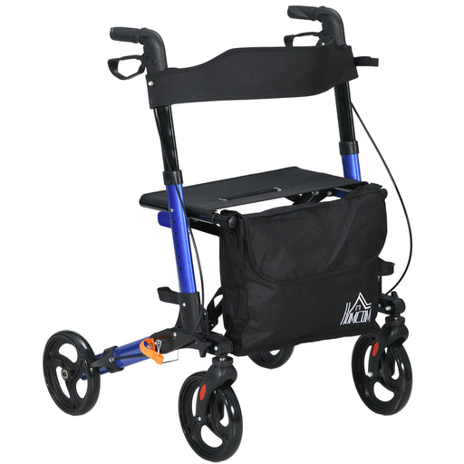 4 Wheel Rollator with Seat and Back, Folding Mobility Walker, Adjustable Height, Dual Brakes, Cane Holder, Lightweight Aluminium