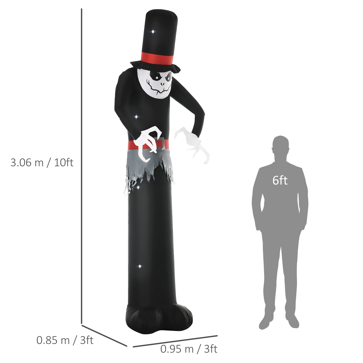 10' Inflatable Halloween Ghost Outdoor Decoration Waterproof LED Light