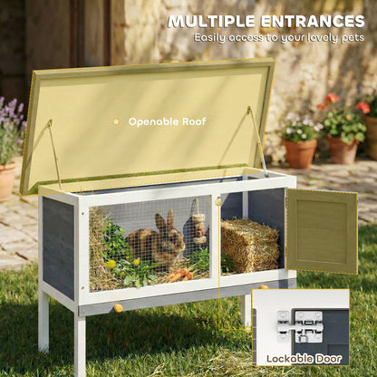Rabbit Hutch, Guinea Pig Hutch Outdoor Cage w/ Asphalt Roof, Green