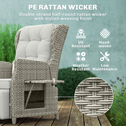 Rattan Garden Recliner Chair with Flip Table, Light Grey