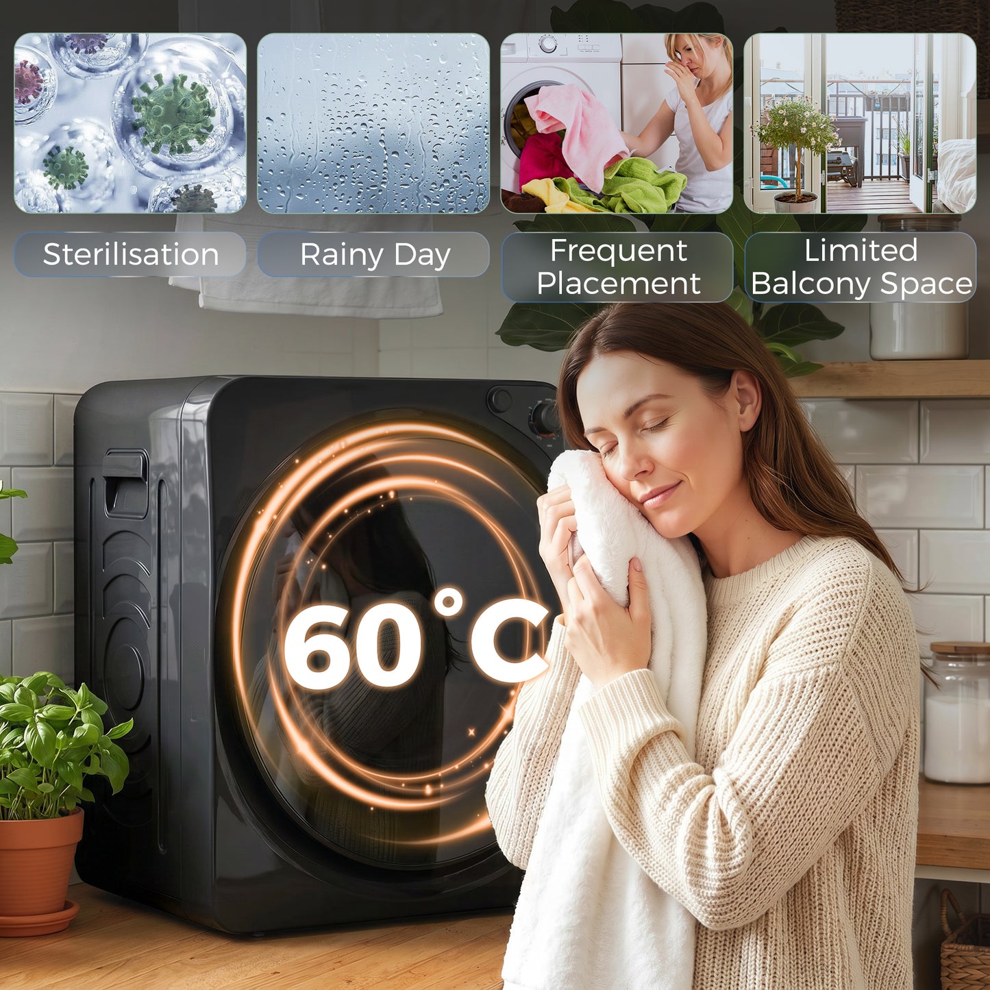 5kg Vented Tumble Dryer, 1000W Compact Tumble Dryer with 5 Drying Modes, Stainless Steel Tub, Freestanding Stackable Clothes Drying Machine, Black
