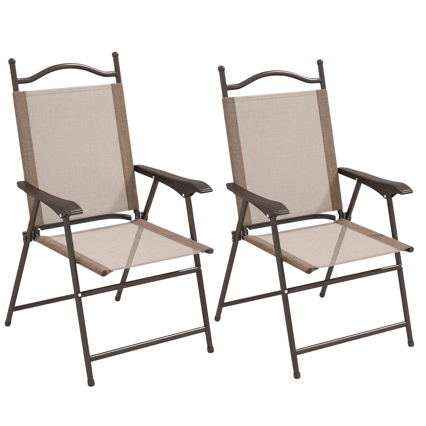 Folding Chairs Set, Breathable Mesh Fabric Seat, Mixed Brown