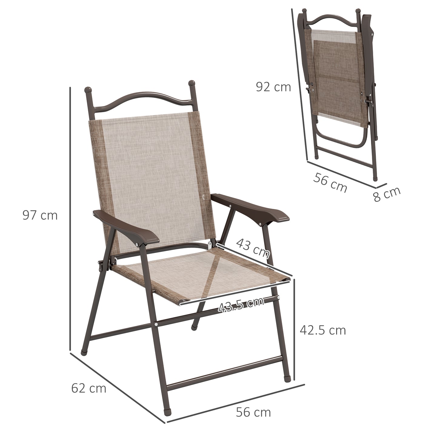 Folding Chairs Set, Breathable Mesh Fabric Seat, Mixed Brown