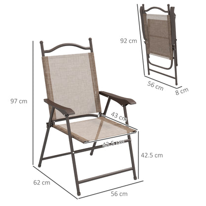 Folding Chairs Set, Breathable Mesh Fabric Seat, Mixed Brown