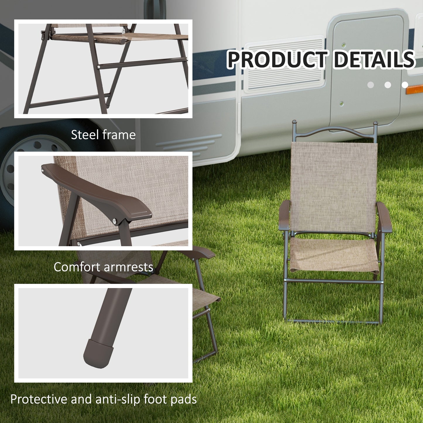 Folding Chairs Set, Breathable Mesh Fabric Seat, Mixed Brown