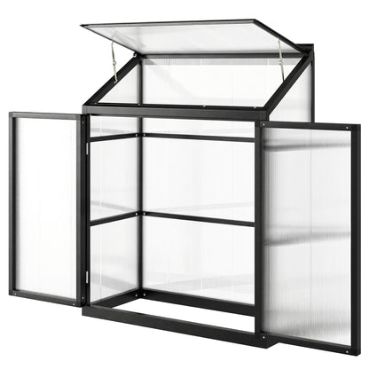 4 x 2ft Polycarbonate Greenhouse with Hinged Door, Top Vent, Lean-to Green House, Aluminium Walk-in Greenhouse for Patio Garden, Black