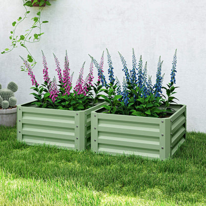 Set of 2 Raised Garden Bed, Outdoor Planter Box with Galvanised Steel Frame for Growing Vegetables, Flowers and Herbs, 60 x 60 x 30.5 cm, Light Green