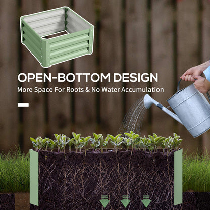 Set of 2 Raised Garden Bed, Outdoor Planter Box with Galvanised Steel Frame for Growing Vegetables, Flowers and Herbs, 60 x 60 x 30.5 cm, Light Green