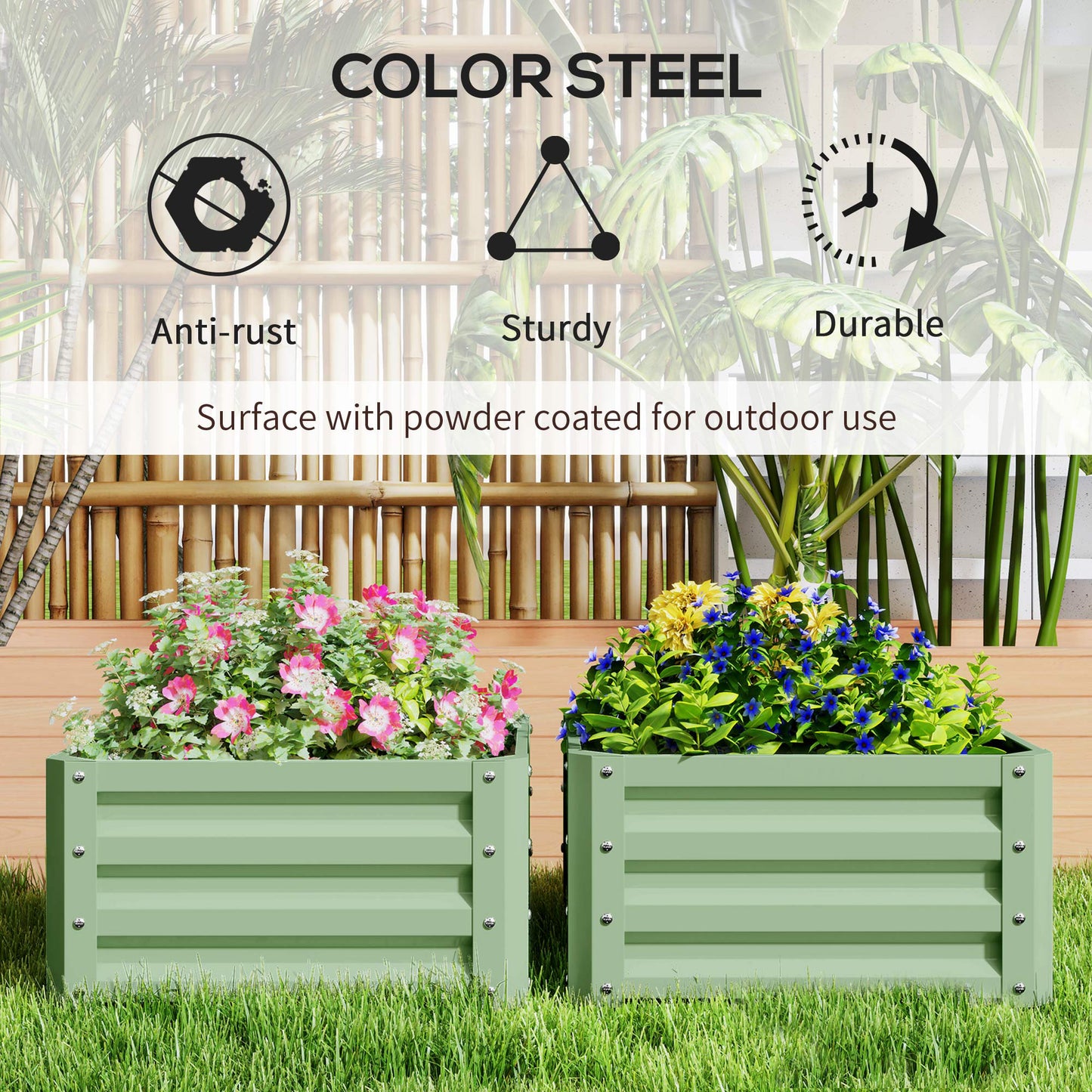 Set of 2 Raised Garden Bed Galvanised Planter Box, Light Green