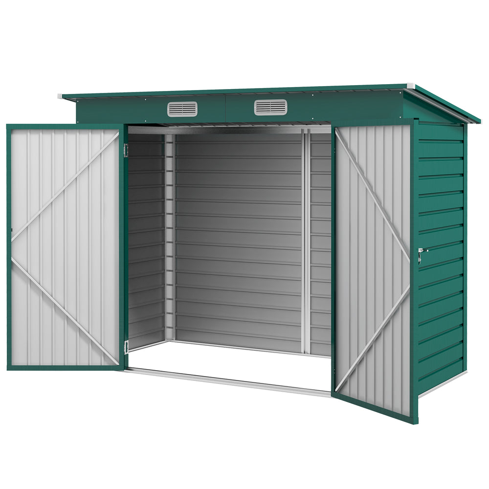 8 x 4FT Galvanised Garden Storage Shed, Metal Outdoor Shed with Double Doors and 2 Vents, Green