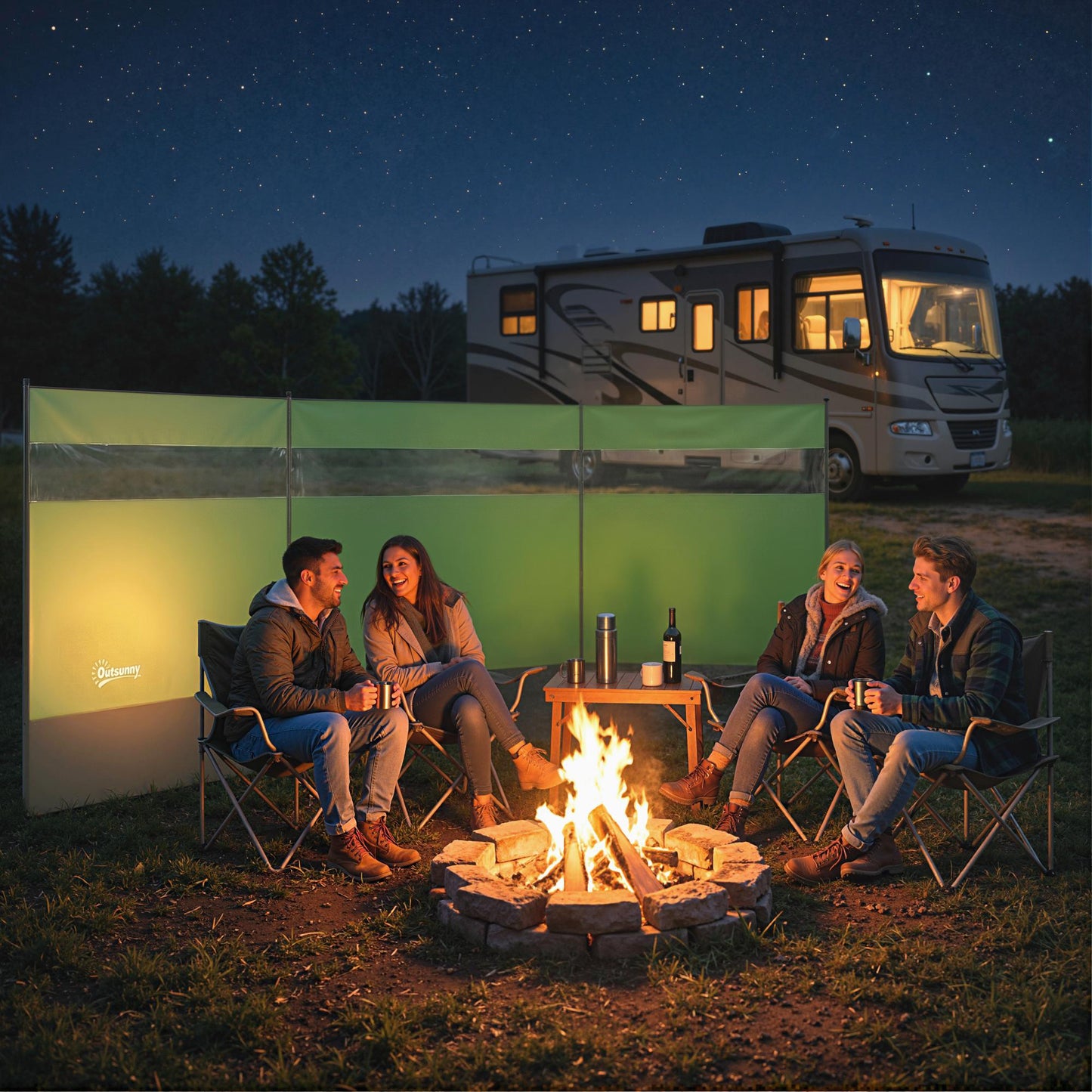 Camping Windbreaks with Clear Windows , 440 x 140cm, Army Green