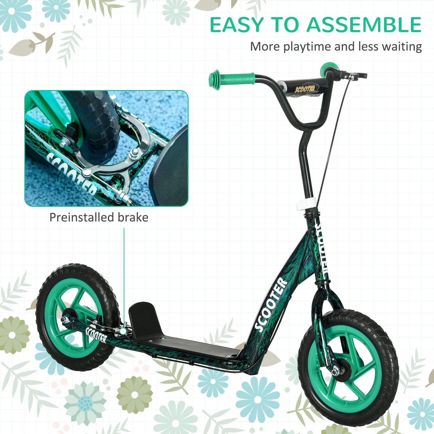 Kids Scooter with Adjustable Handlebar, Kick Scooter, Green
