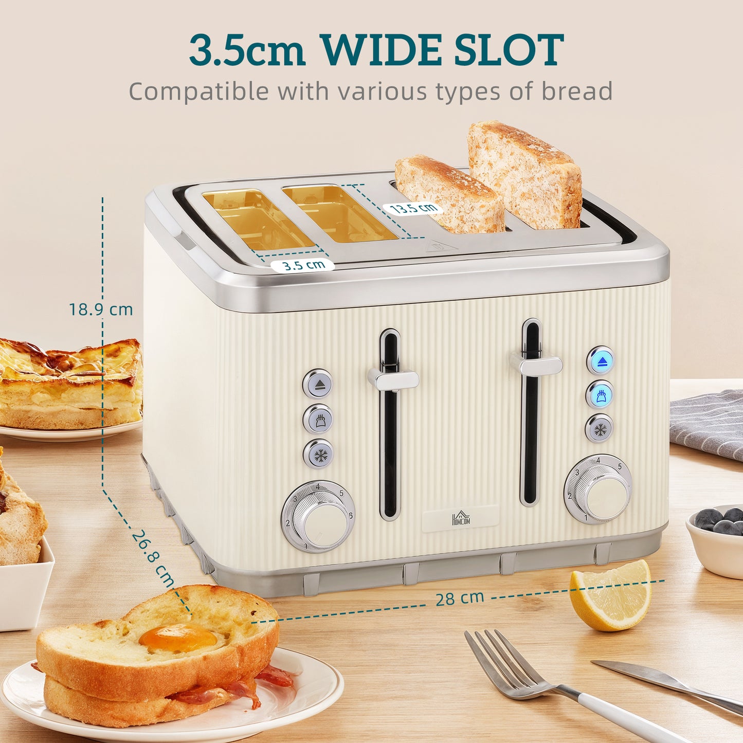1.7L 3000W Rapid Boil Kettle and 4 Slice Toaster Set Crumb Tray Cream