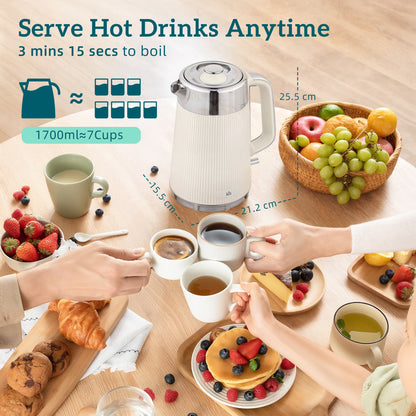 1.7L 3000W Rapid Boil Kettle and 4 Slice Toaster Set Crumb Tray Cream