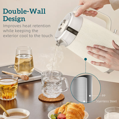 1.7L 3000W Rapid Boil Kettle and 4 Slice Toaster Set Crumb Tray Cream