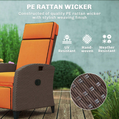 Garden Recliner with Cushion, Rattan Recliner Chair with Armrests
