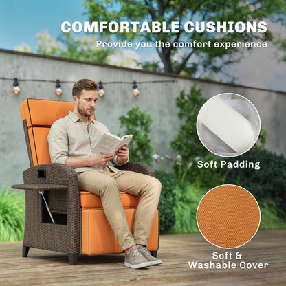 Garden Recliner with Cushion, Rattan Recliner Chair with Armrests