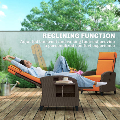 Garden Recliner with Cushion, Rattan Recliner Chair with Armrests