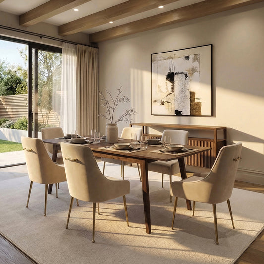 Capri Walnut Extending Dining Table and 6 Mason Chalk Chairs