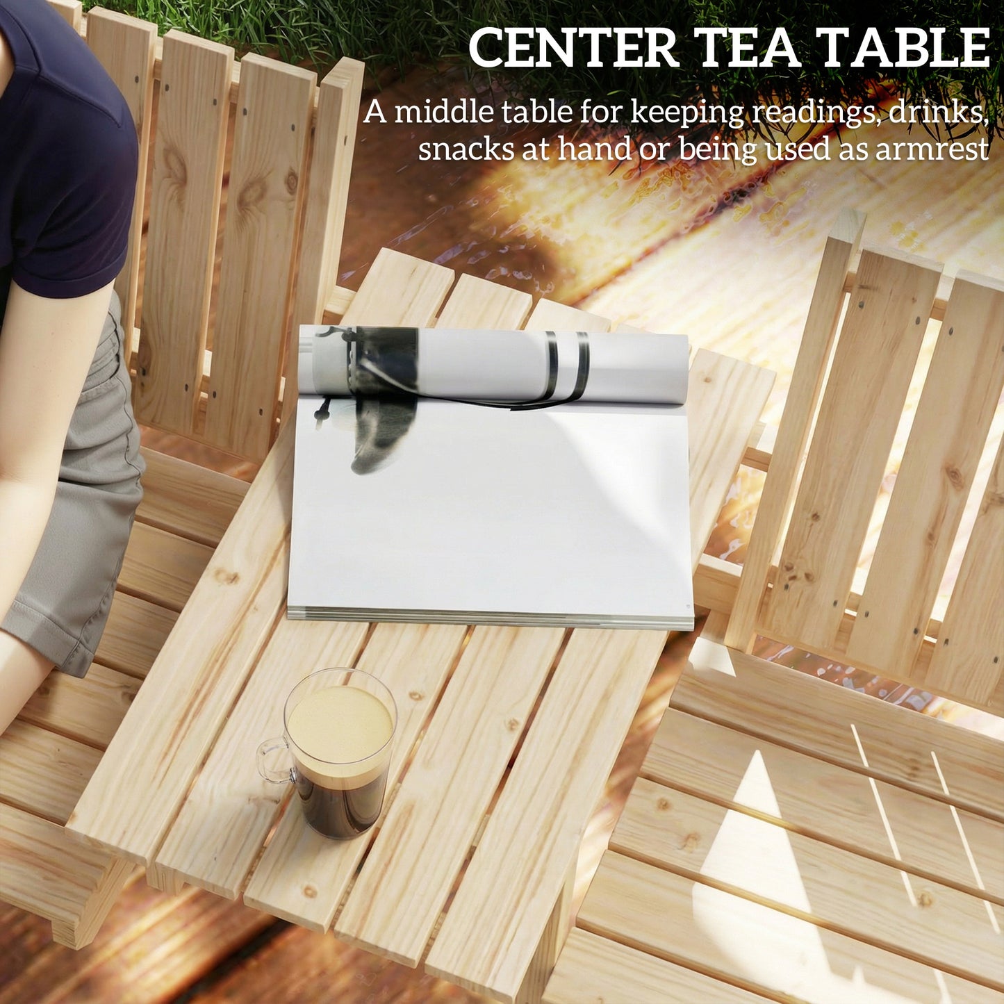 Wooden Garden Loveseat with Parasol Hole, Natural Wood Finish