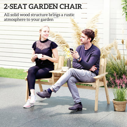 Wooden Garden Loveseat with Parasol Hole, Natural Wood Finish