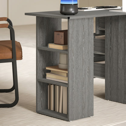 120cm Computer Desk, Study Table with 3 Shelf & Drawers, Grey
