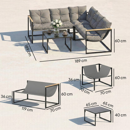 4 Piece Garden Furniture Set with Cushions Coffee Table, Grey