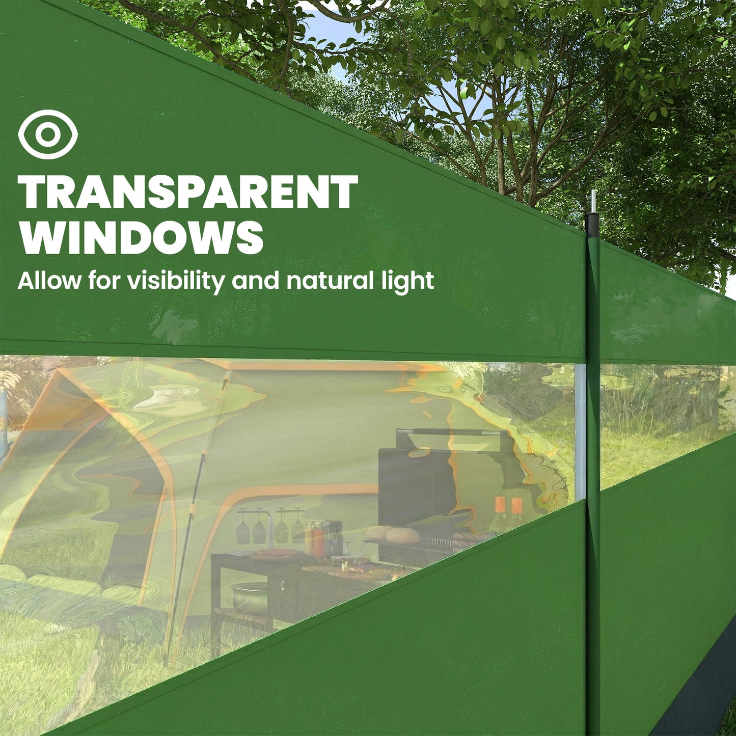 Camping Windbreaks with Clear Windows, 725 x 140cm, Army Green