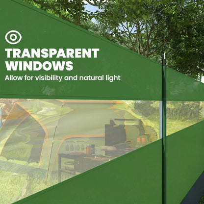 Camping Windbreaks with Clear Windows, 725 x 140cm, Army Green