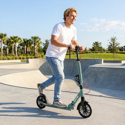 Foldable Kick Scooter with Height Adjustable Handlebar, One-click Folding Adult Scooters with 200 mm Big Wheels, Shock Absorption, ABEC-7 Bearings, Dual Brake System, Aluminium Frame, Silver Tone