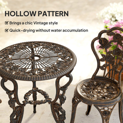 Outdoor Bistro Set with Umbrella Hole Rose Design Metallic