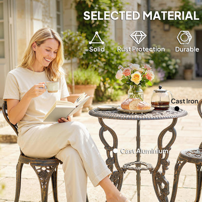 Outdoor Bistro Set with Umbrella Hole Rose Design Metallic