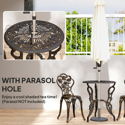 Outdoor Bistro Set with Umbrella Hole Rose Design Metallic