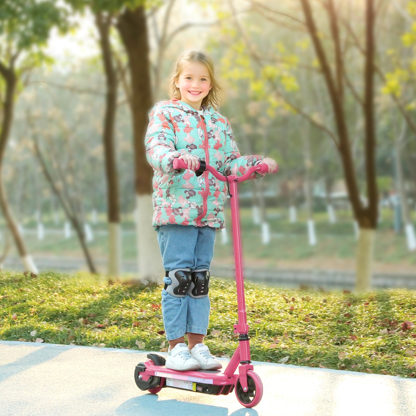 Electric Scooter for Ages 6-14 Years, with Colourful Lights, Pink