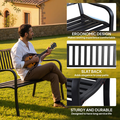 Garden Bench, Metal Outdoor Patio Garden Loveseat, Black