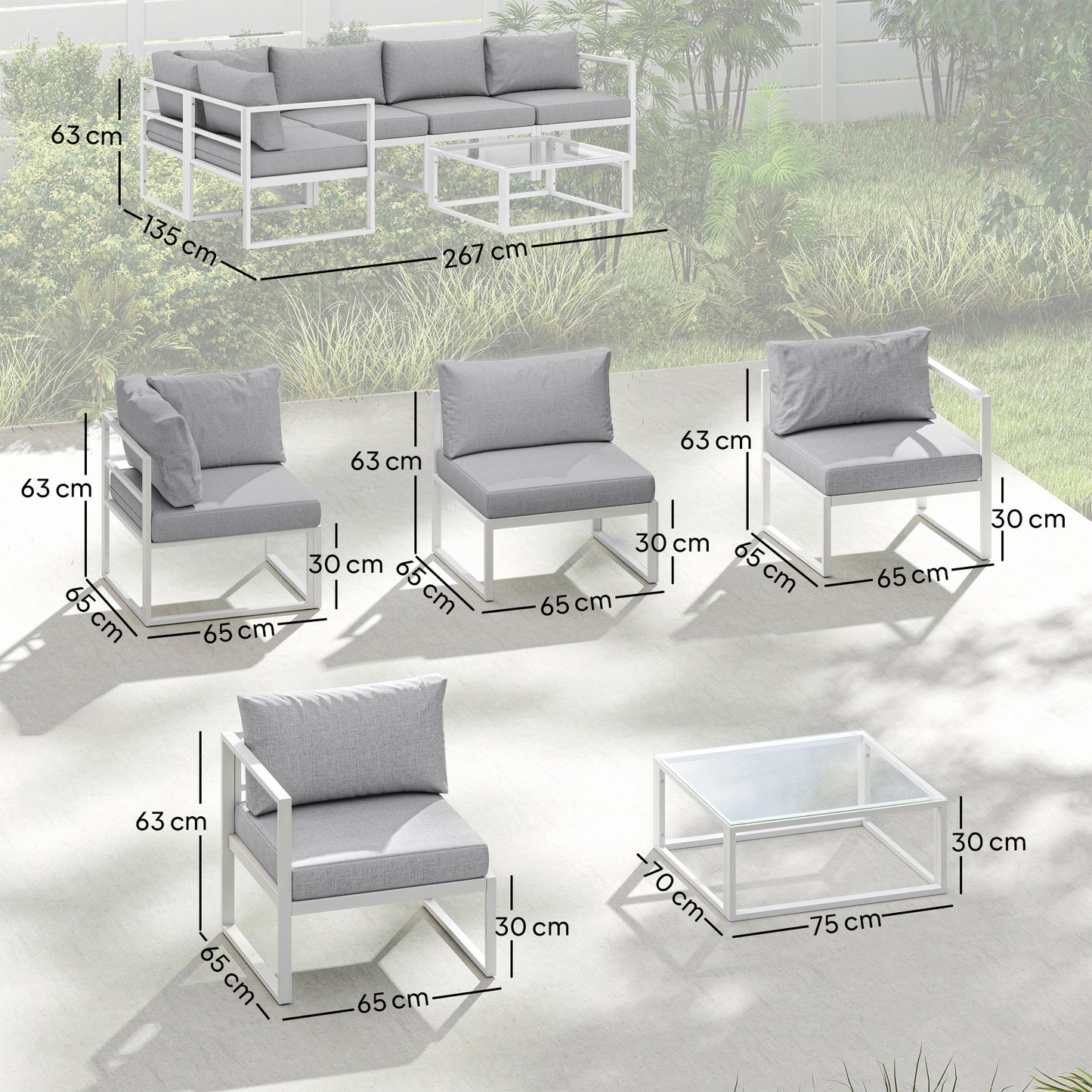 6 Seater Aluminium Garden Furniture Set with Table, Cushions, Grey