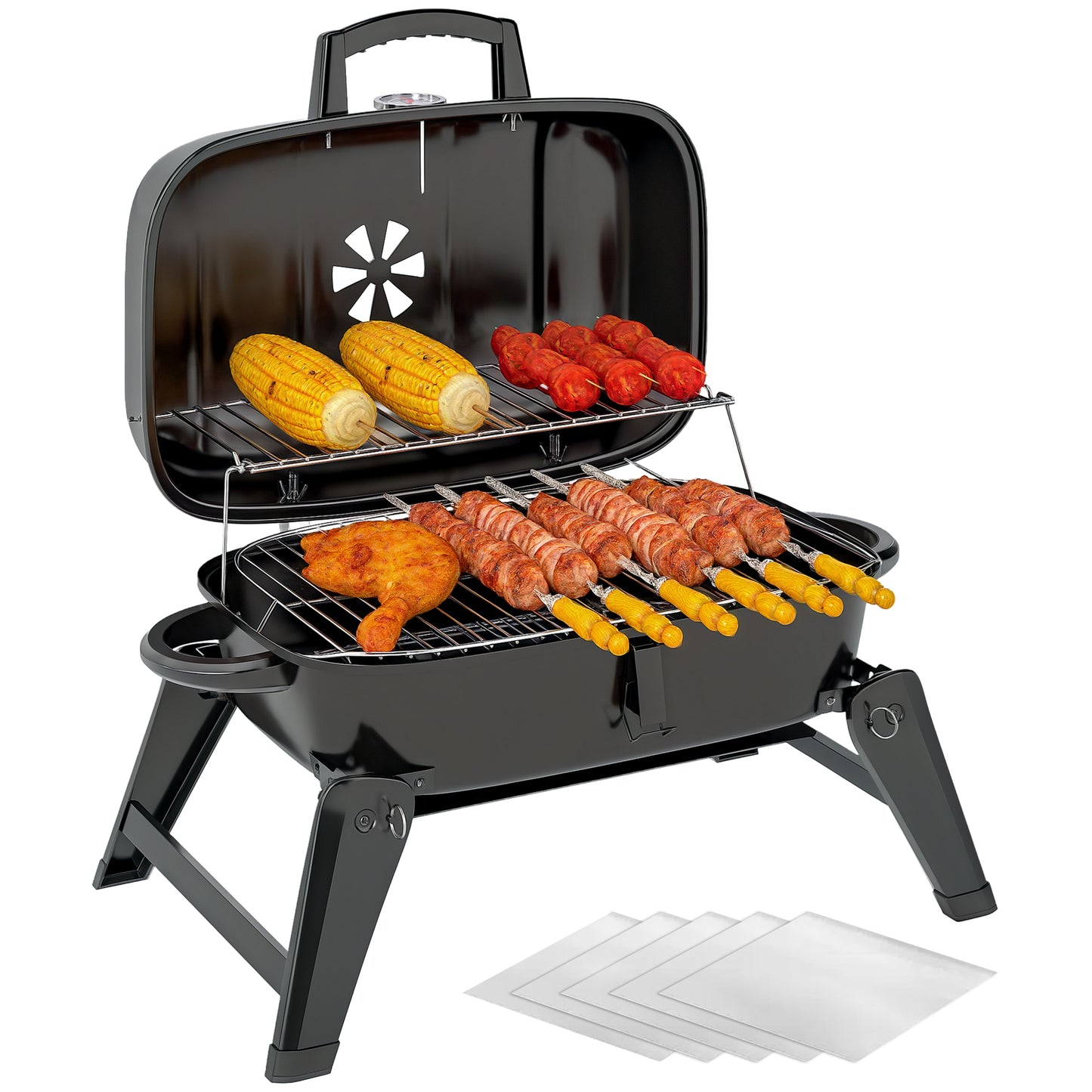 Folding Charcoal Barbecue Grill, Portable BBQ for Camping, Black