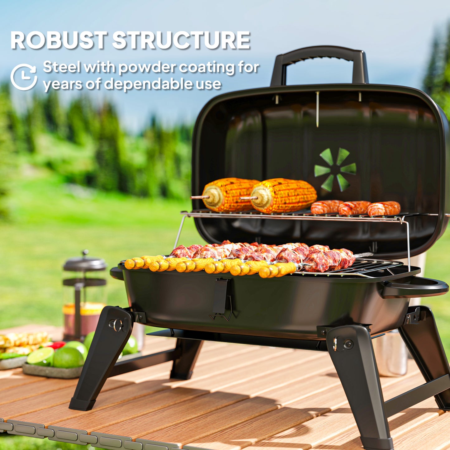 Folding Charcoal Barbecue Grill, Portable BBQ for Camping, Black