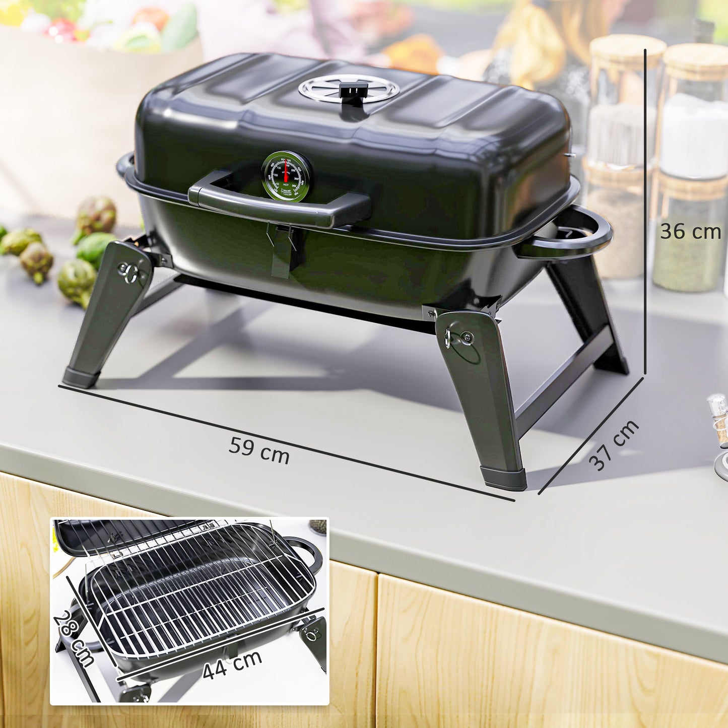 Folding Charcoal Barbecue Grill, Portable BBQ for Camping, Black