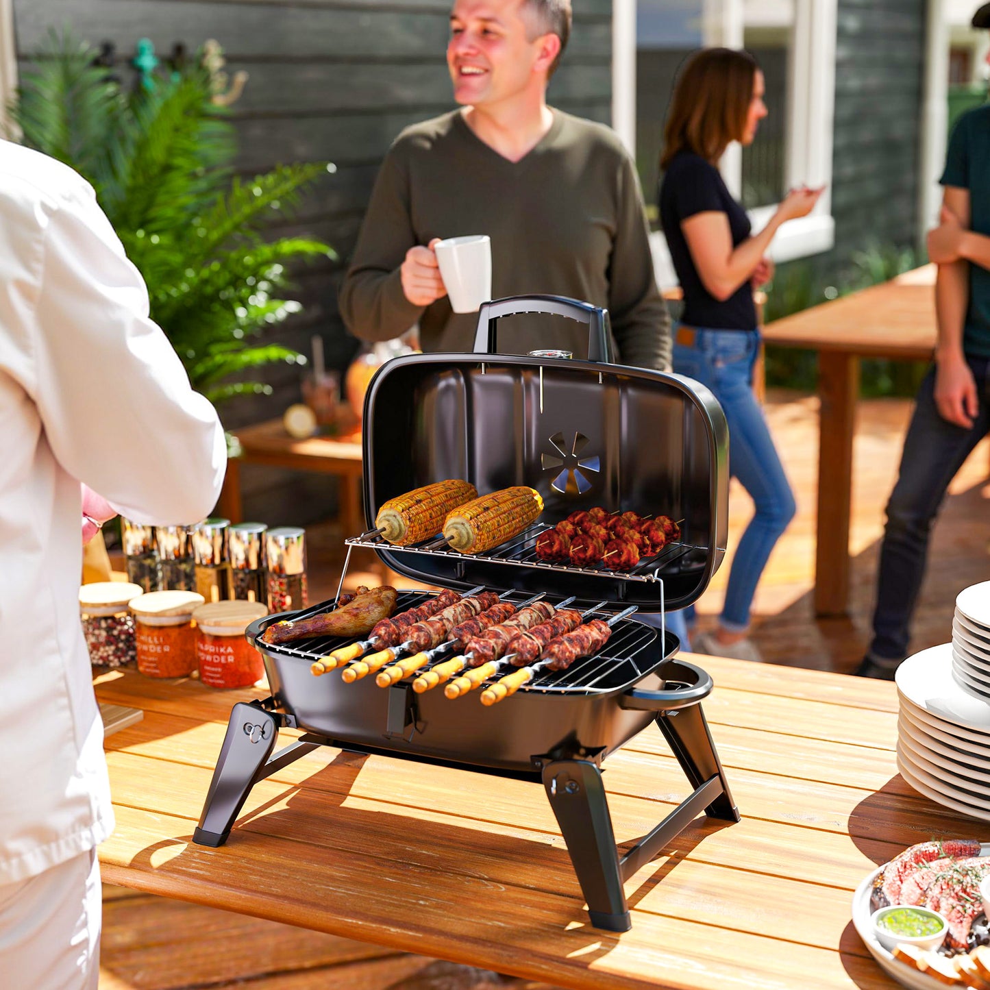 Folding Charcoal Barbecue Grill, Portable BBQ for Camping, Black