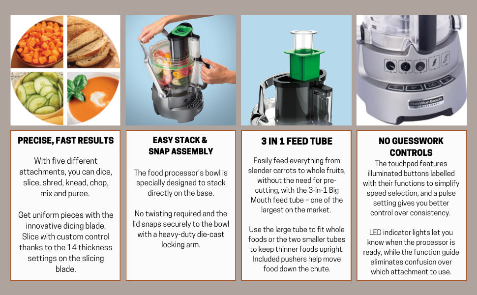 Hamilton Beach 70825-SAU 14-Cup (3 Litre) Dicing Food Processor, Plastic, 600 W, 3 liters, Silver